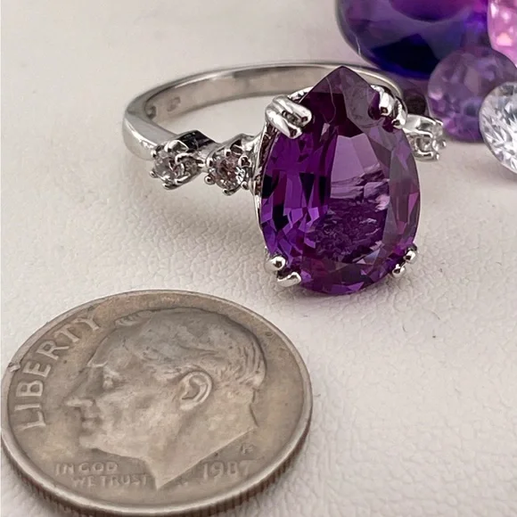 8ct Purple Sapphire silver ring 925 white sapphire accents size 6.5 - Picture 11 of 17